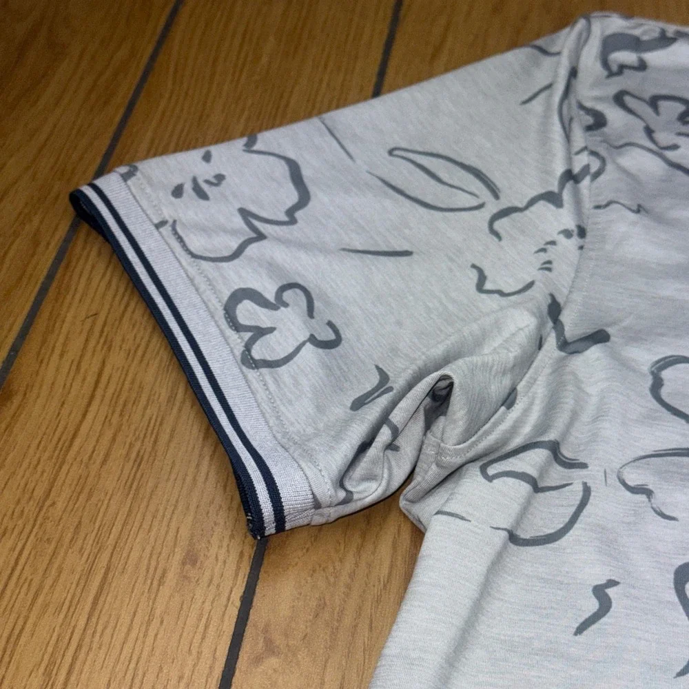 G/FORE Mens Floral Print Polo Shirt Grey XXL‎ Short Sleeve Golf Performance